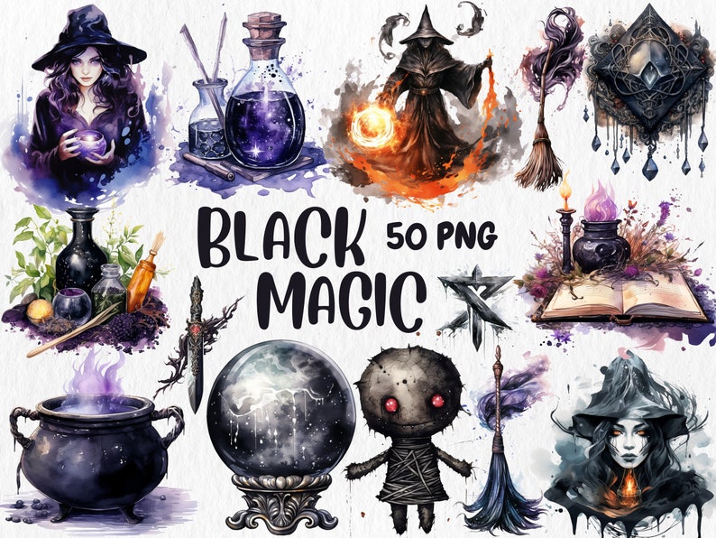 Watercolor Magic Mega Clipart Bundle | Mystical Forests, Fantasy Portals, Wizards, Witches, Potion| Instant Download for Commercial Use
