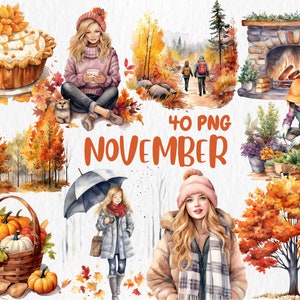 Aquarelle de novembre | Automne, automne, récolte, citrouille, gland, illustrations de Thanksgiving | Téléchargement instantané pour une utilisation commerciale