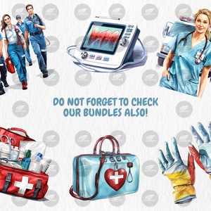 Watercolor Ambulance Clipart | Nurse, Doctor, Medicine, Paramedic, Ambulance Truck Illustrations | Instant Download for Commercial Use
