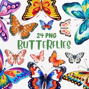 Clipart de borboletas em aquarela | Clipart de borboleta pintada | Ilustrações de borboletas, gráficos PNG, download instantâneo para uso comercial