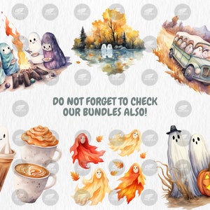Watercolor Autumn Ghosts Clipart | Autumn Ghost Illustrations | Painted Ghost Clipart, 40 PNG Graphics, Instant Download for Commercial Use