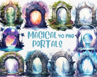 Watercolor Magical Portals Clipart: Fantasy Illustrations (Commercial Use, Digital Download)