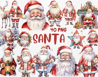 Watercolor Santa Claus Clipart: Christmas PNG Graphics (Commercial Use)