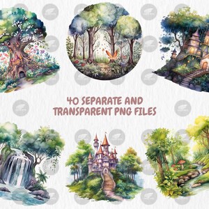 Watercolor Enchanted Forests Clipart | Fairy Garden and Tree, Magical Fantasy Woodland Illustrations | Instant Download for Commercial Use