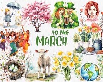 Watercolor March Clipart: Spring Flowers, Daffodils (Instant Download)
