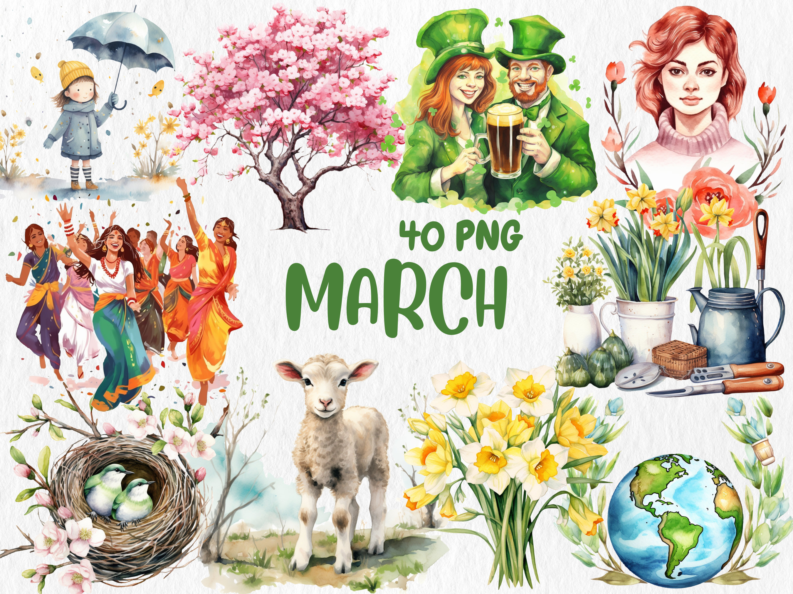Watercolor March Clipart: Spring Flowers, Daffodils (instant Download ...