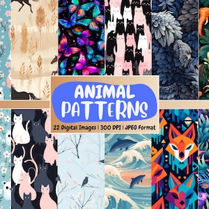 Seamless Animal Digital Paper: Scrapbook Patterns (Instant Download)