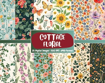 Cottage Floral Digital Paper: Seamless Scrapbook Backdrops (Digital Download)