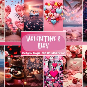 Valentine&#39;s Day Heart Digital Paper: Romantic Scrapbook Backgrounds (Digital Download)