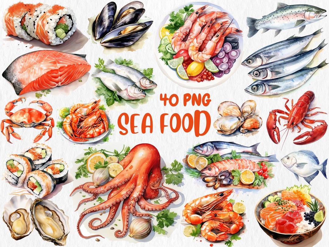 Watercolor Seafood Clipart: Lobster, Crab, Shrimp Illustrations ...