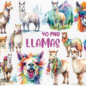 Aquarell Lamas Clipart | Niedliches entzückendes Lama, Alpaka, Partytier, Kaktus Illustrationen | Sofort Download für kommerzielle Nutzung