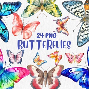 Watercolor Butterflies Clipart | Painted Butterfly Clipart | Butterfly Illustrations, PNG Graphics, Instant Download for Commercial Use