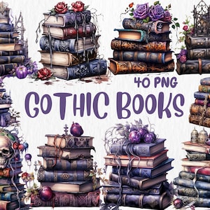 Watercolor Gothic Book Clipart: Dark Academia PNG Graphics (Digital Download)