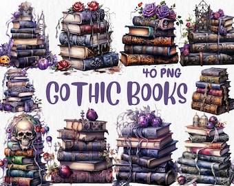 Watercolor Gothic Book Clipart: Dark Academia PNG Graphics (Digital Download)