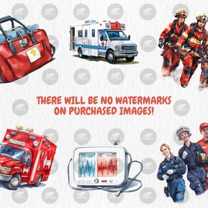 Watercolor Ambulance Clipart | Nurse, Doctor, Medicine, Paramedic, Ambulance Truck Illustrations | Instant Download for Commercial Use