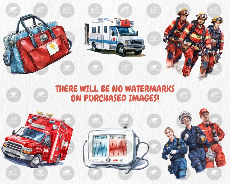 Watercolor Ambulance Clipart | Nurse, Doctor, Medicine, Paramedic, Ambulance Truck Illustrations | Instant Download for Commercial Use