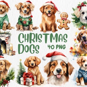 Aquarell Weihnachtshunde Clipart | Festliche Feiertags-Hunde- und Welpenillustrationen, niedliche Winterhundgraphiken, perfekt für Karten, Handwerk & Dekor