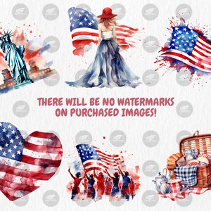 Watercolor 4th of July Clipart | American Flag, Independence Day, Uncle Sam Hat Illustrations | Instant Download for Commercial Use
