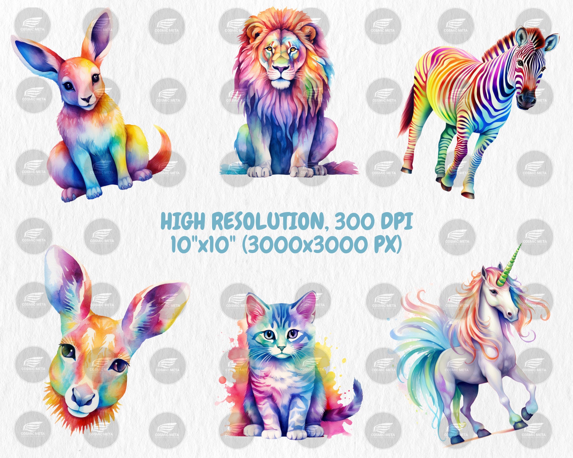 Watercolor Rainbow Animals Clipart | 40 PNG Images (digital Download ...