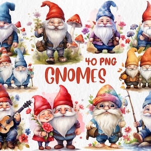 Watercolor Cute Gnomes Clipart | Painted Cute, Adorable Gnome Illustrations | 40 PNG Graphics | Instant Download for Commercial Use