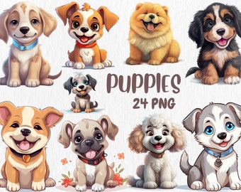 Watercolor Puppies Clipart | Painted Puppy Clipart | Puppy Illustrations | PNG Graphics | Instant Download for Commercial Use