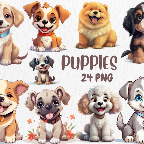 Aquarel puppy's clipart | Geschilderde puppy clipart | Puppy-illustraties | PNG-afbeeldingen | Direct downloaden voor commercieel gebruik