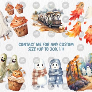 Watercolor Autumn Ghosts Clipart | Autumn Ghost Illustrations | Painted Ghost Clipart, 40 PNG Graphics, Instant Download for Commercial Use