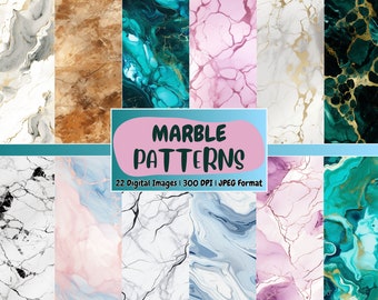 Seamless Marble Patterns Digital Paper | Marble Texture, Scrapbook Paper, Crafting, Decor, Printable | Instant Download for Commercial Use