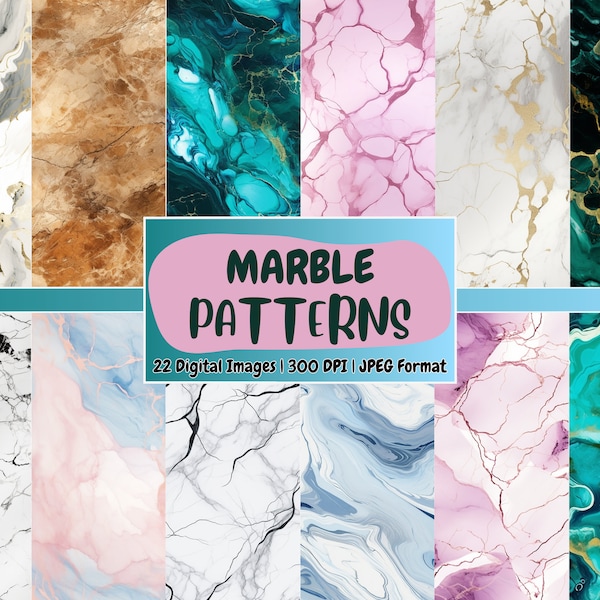 Seamless Marble Patterns Digital Paper | Marble Texture, Scrapbook Paper, Crafting, Decor, Printable | Instant Download for Commercial Use