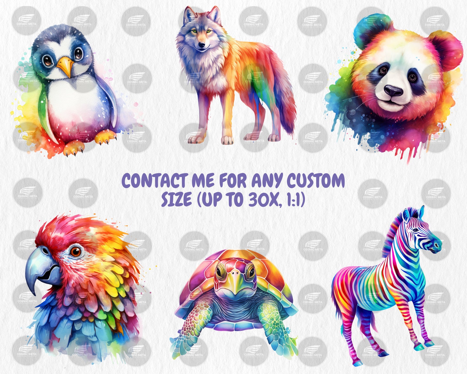 Watercolor Rainbow Animals Clipart | 40 PNG Images (digital Download ...