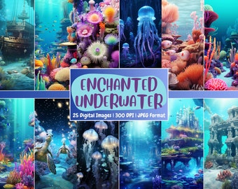 Enchanted Underwater Digital Paper: Ocean Scrapbook Backdrops (Digital Download)
