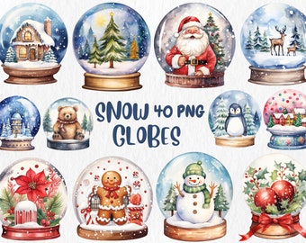 Watercolor Snow Globes Clipart | Christmas, Winter, Holiday PNG, Snow Globe Ornament Illustration | Instant Download for Commercial Use