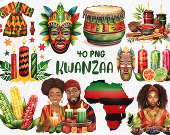 Watercolor Kwanzaa Clipart: African Heritage Illustrations (Digital Download)