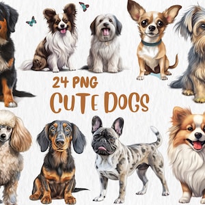Aquarell Hunde Clipart | Pudel, Dalmatiner, Golden Retriever, Chihuahua Illustrationen | Sofort Download für kommerzielle Nutzung
