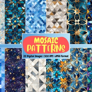 Papel digital con patrones de mosaico sin costuras / Textura de mosaico, mosaico, papel para álbumes de recortes, patrones repetidos / Descarga instantánea para uso comercial
