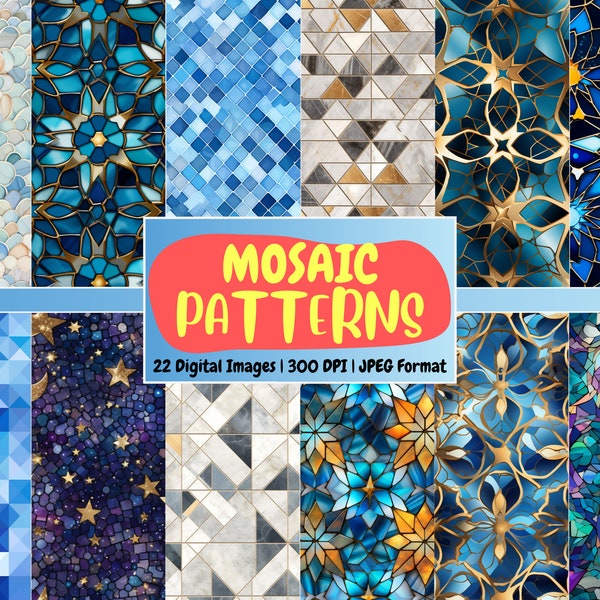 Seamless Mosaic Patterns Digital Paper | Mosaic Texture, Tile, Scrapbook Paper, Repeating Patterns | Instant Download for Commercial Use