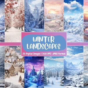 Papier numérique Paysages d'hiver | Fond de forêt enneigée, décors de paysages enneigés, imprimables, téléchargement pour carnets et scrapbooking