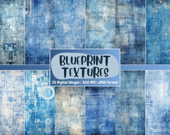 Blueprint Texture Digital Paper: Architectural Blue Backgrounds (Digital Download)