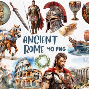 Watercolor Ancient Rome Clipart | Roman Soldier, Colosseum, Gladiator, Legionnaire Illustrations | Instant Download for Commercial Use