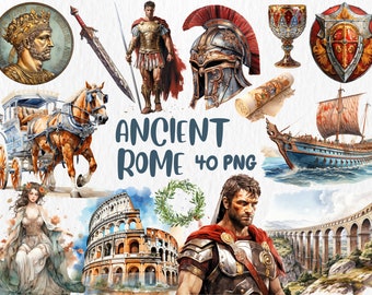 Aquarel oude Rome clipart | Romeinse soldaat, Colosseum, Gladiator, Legionair Illustraties | Direct downloaden voor commercieel gebruik