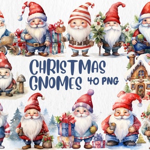 Watercolor Christmas Gnomes Clipart: Painted PNG Graphics (Instant Download)