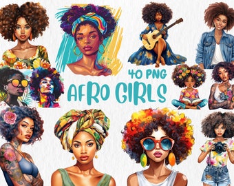Watercolor Afro Girls Clipart: Black Woman Illustrations (Instant Download)