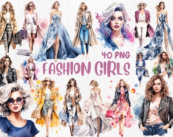 Watercolor Fashion Girls Clipart: Modern Woman Illustrations (Digital Download)