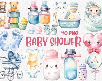 Watercolor Baby Shower Clipart: Baby Toys Illustrations (Instant Download)