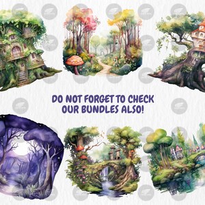 Watercolor Enchanted Forests Clipart | Fairy Garden and Tree, Magical Fantasy Woodland Illustrations | Instant Download for Commercial Use