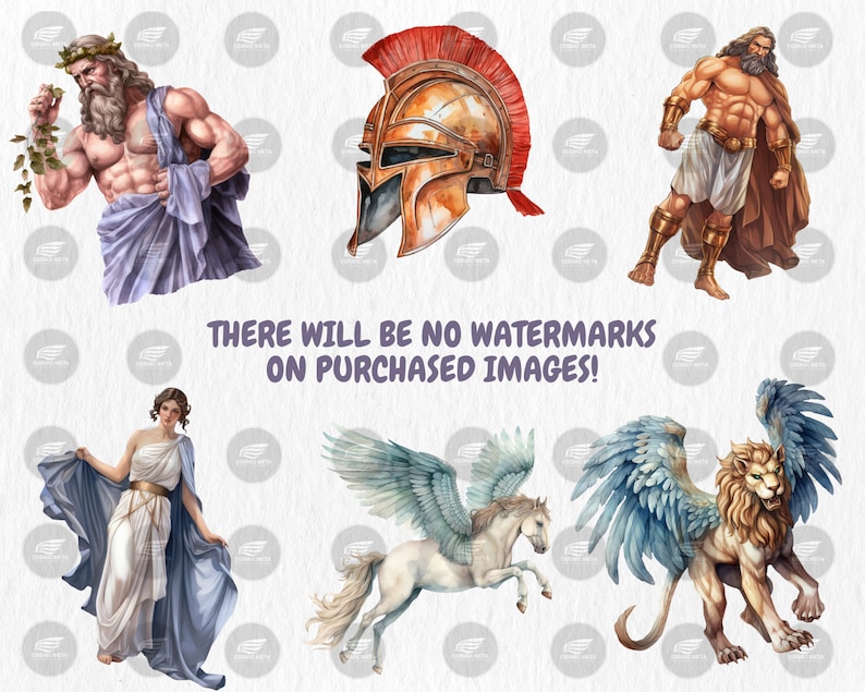Watercolor Greek Mythology Clip Art: Gods, Goddesses, Medusa (instant ...