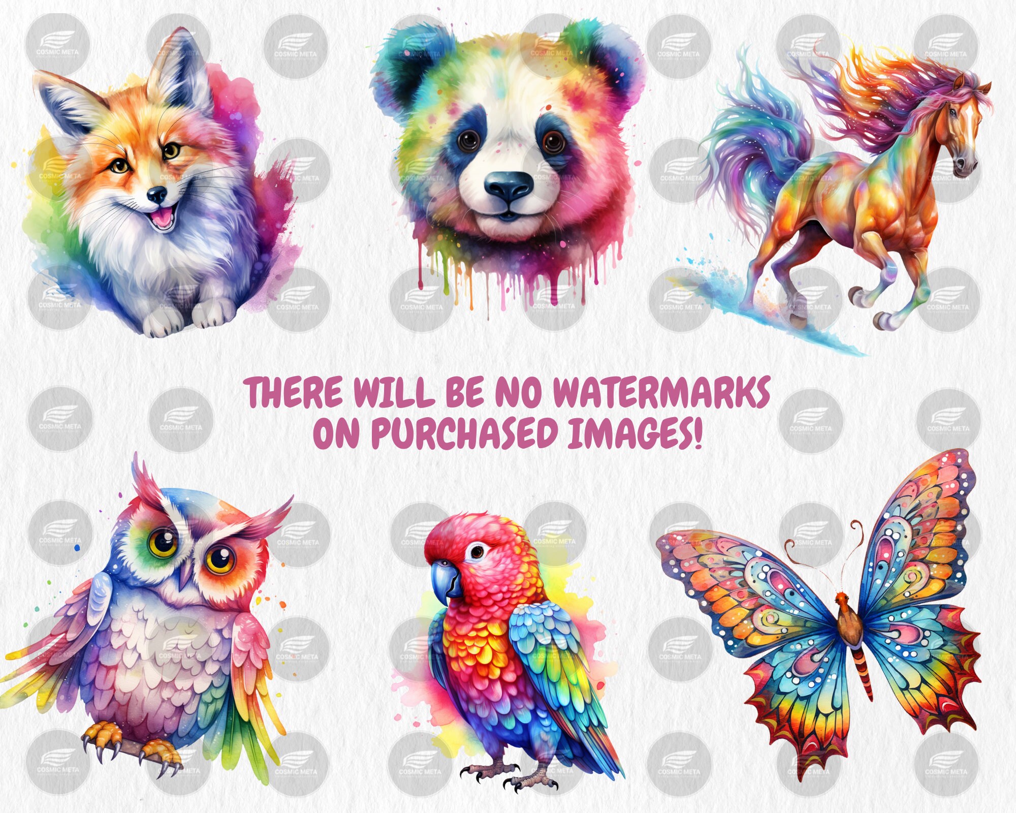 Watercolor Rainbow Animals Clipart | 40 PNG Images (digital Download ...