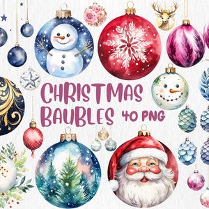 Watercolor Christmas Baubles Clipart | Xmas Decoration, Festive Holiday Ornaments Illustration | Instant Download for Commercial Use