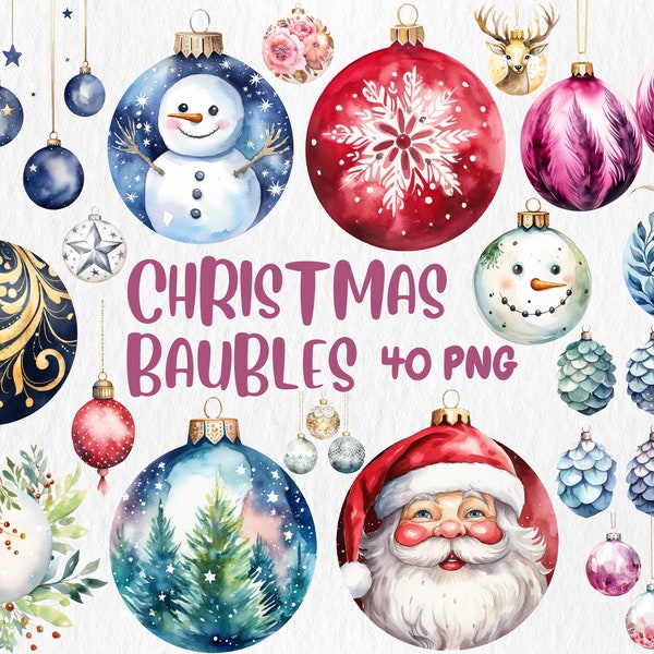 Aquarell Christbaumkugeln Clipart | Weihnachtsdekoration, festliche Feiertagsverzierungen Illustration | Sofort Download für kommerzielle Nutzung