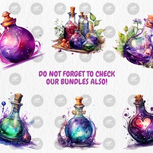 Watercolor Magic Potions Clipart | Painted Colorful Magic Potion Illustrations | 40 PNG Graphics | Instant Download for Commercial Use
